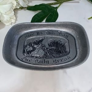 Vintage Pewter "Give Us This Day Our Daily Bread" Serving Tray, Plate, Metal usa